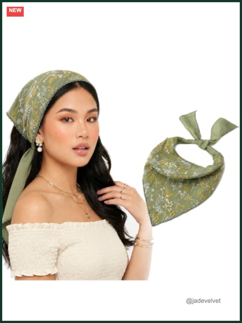 Embroidered Cotton Linen Triangle Head Scarf Hair Bandana with Ties
